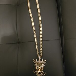 Gold Dragon Pendant Cuban Link Necklace - Men Accessories